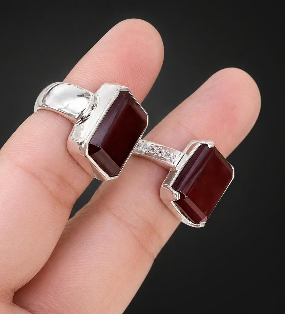 Brown Agate Aqeeq Couple Rings, Matching Promise Set for Him Her