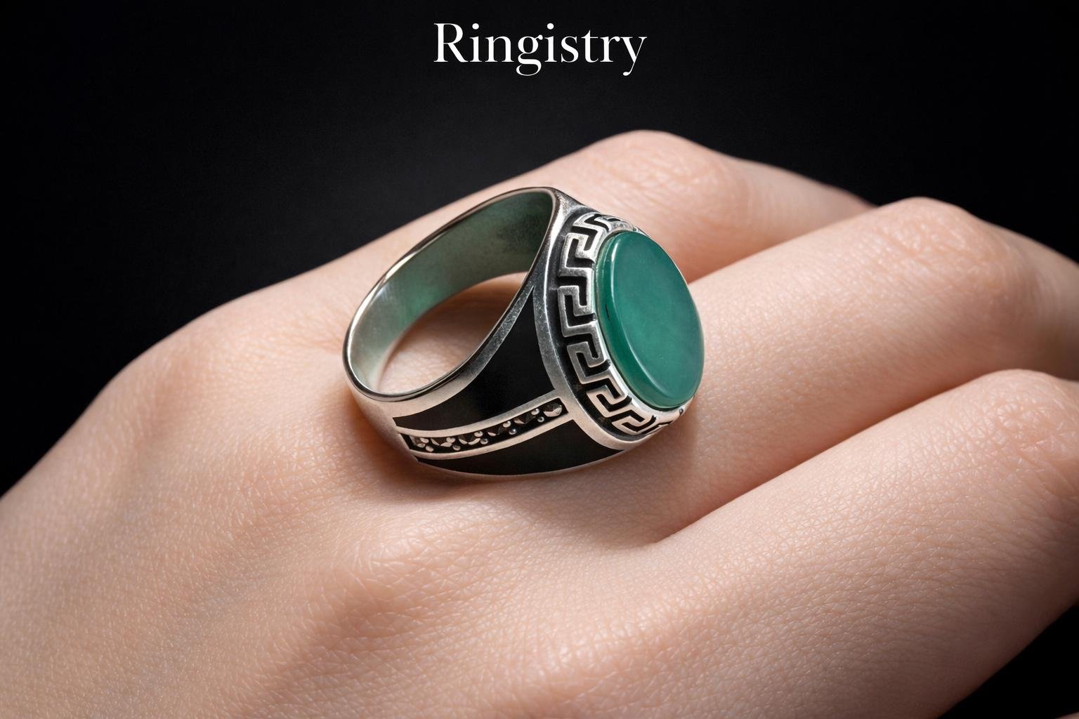 Green Aqeeq Agate Silver Signet Handmade Men Vintage Oval Gemstone Statement Gift Sabz Stone - Image 8