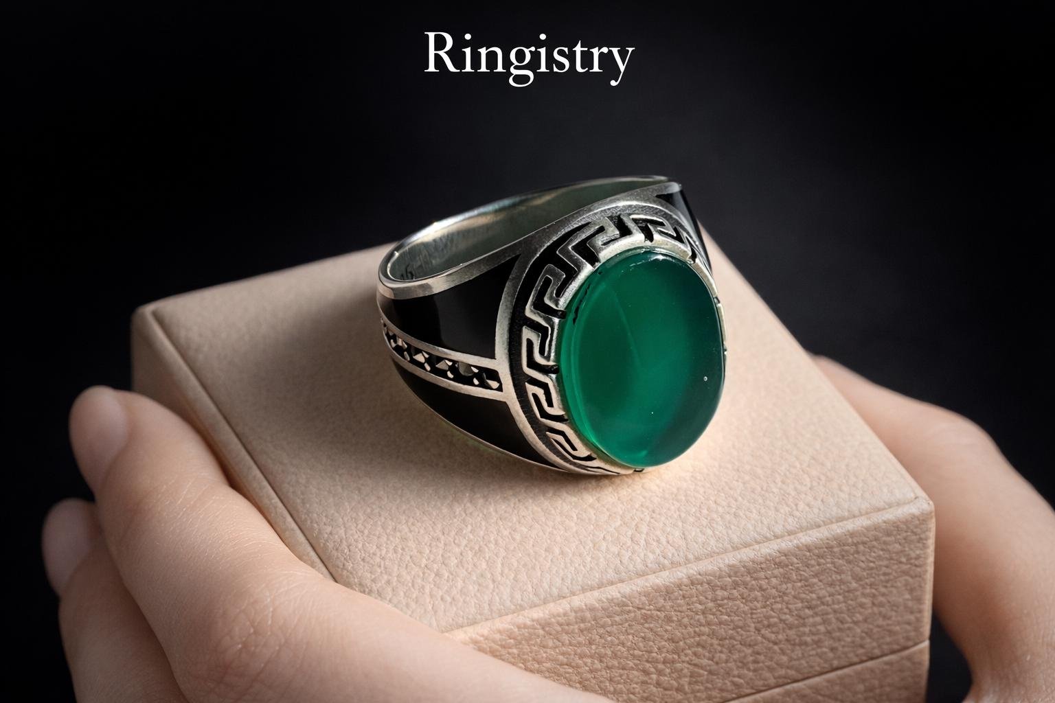 Green Aqeeq Agate Silver Signet Handmade Men Vintage Oval Gemstone Statement Gift Sabz Stone