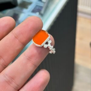 Red Orange Agate Aqeeq Silver Signet Handmade Statement Gift Vintage Engraved