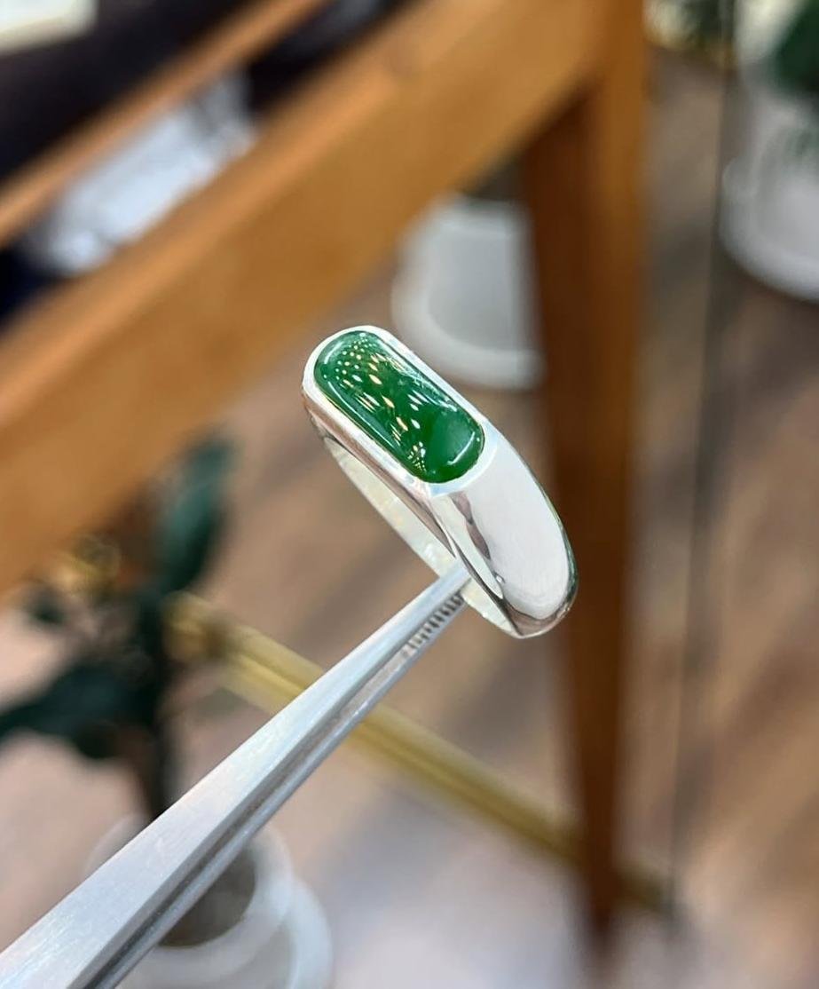 Green Agate Aqeeq Silver Signet Handmade Minimalist Statement Gift for Him - Image 4