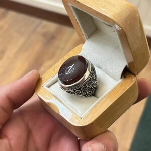 Dark Brown Agate Aqeeq Silver Statement Handmade Floral Vintage Gift for Him