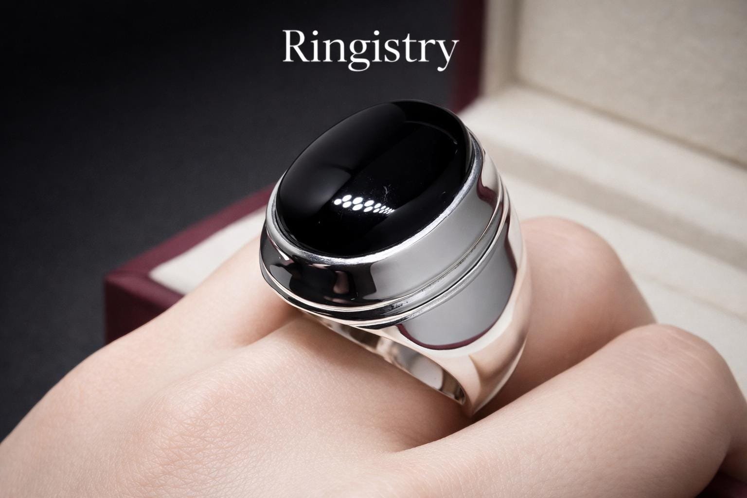 Black Agate Aqeeq Silver Signet Handmade Statement Gift for Him Minimalist - Image 4