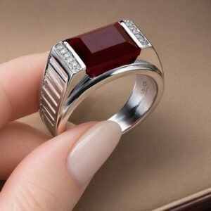 Men's Brown Agate Signet Ring, Silver Tone Islamic Gemstone Band