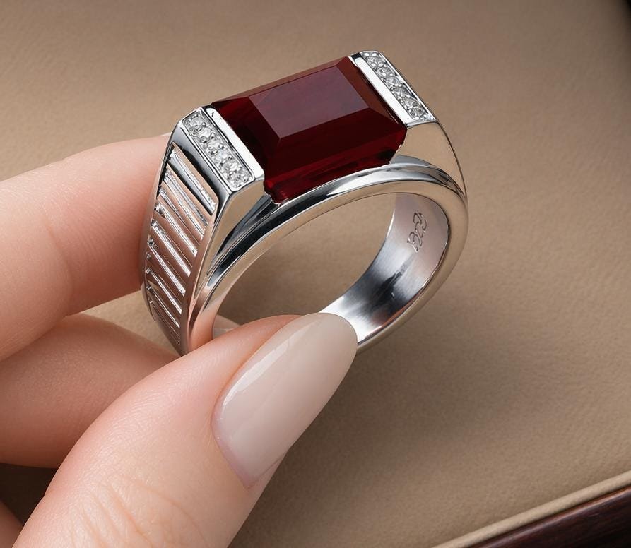 Men's Brown Agate Signet Ring, Silver Tone Islamic Gemstone Band