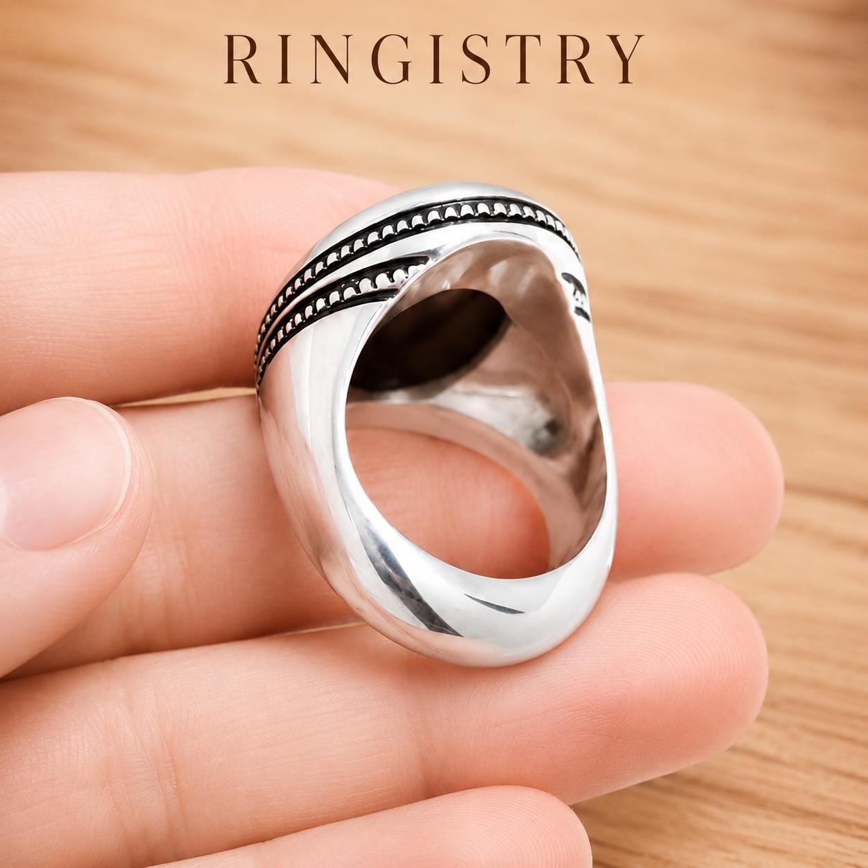 Black Agate Aqeeq Silver Statement Ring for Men Handmade Oval Stone Islamic Gift - Image 3