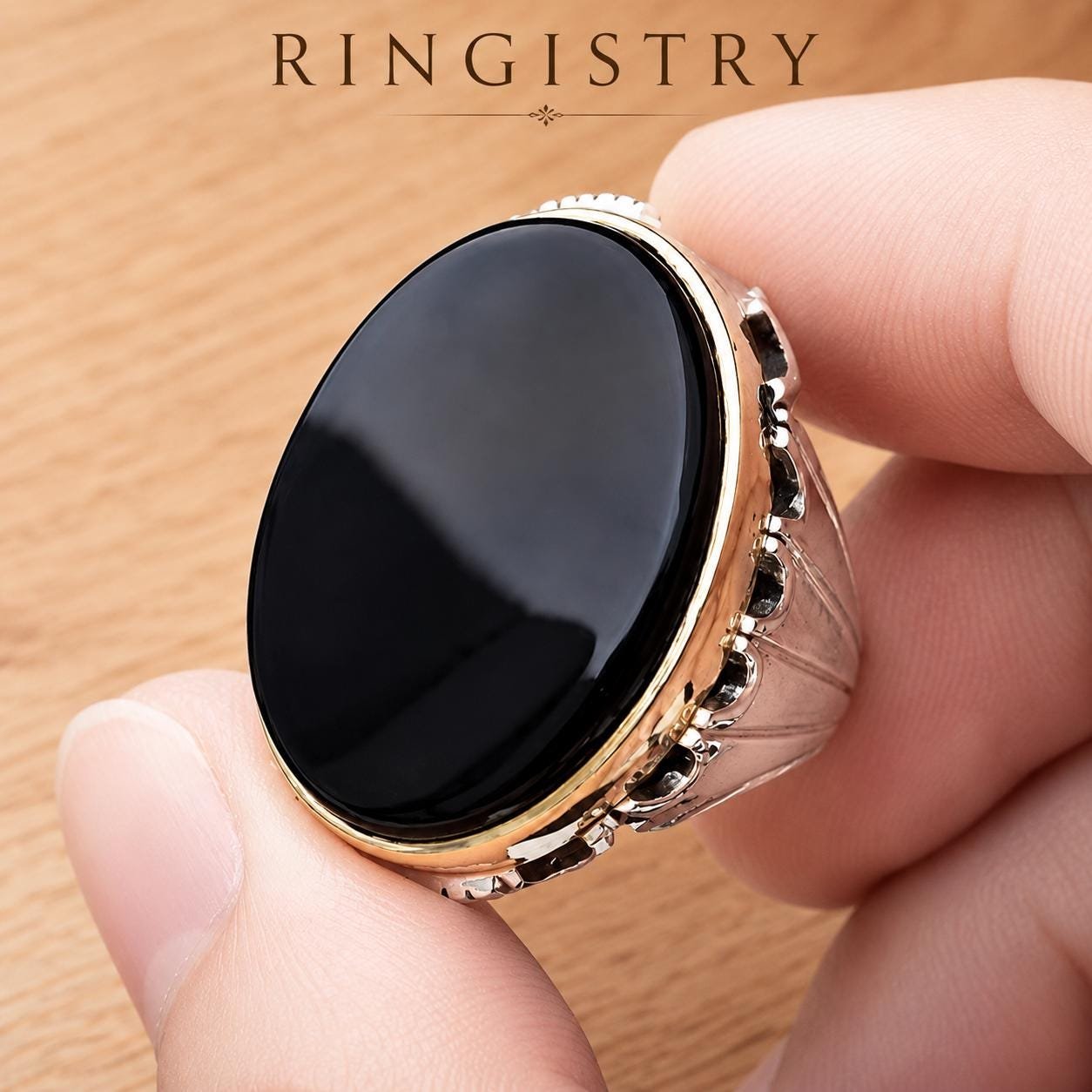 Black Aqeeq Agate Silver Statement Ring for Men Oval Stone Islamic Gift - Image 5