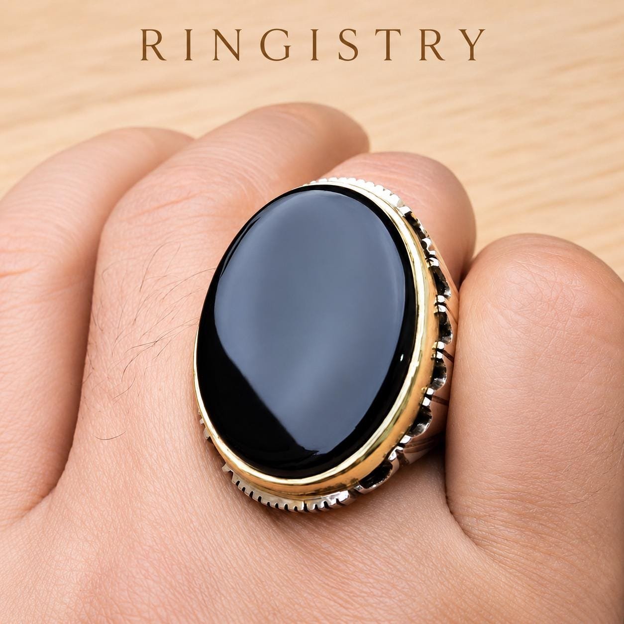 Black Aqeeq Agate Silver Statement Ring for Men Oval Stone Islamic Gift - Image 2