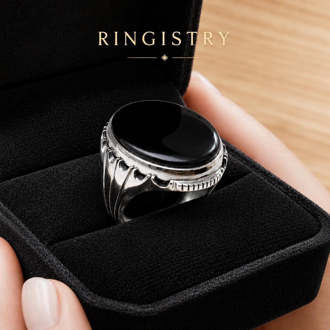 Black Aqeeq Agate Silver Statement Ring for Men Oval Stone Islamic Gift - Image 6