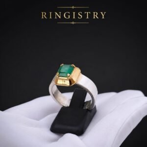 Natural Green Emerald Signet Ring, Handmade Silver Statement Band, Emerald Cut Gemstone Gift