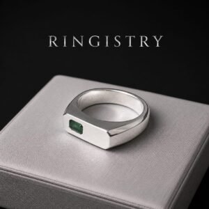 Natural Green Emerald Signet Ring | Handcrafted 925 Sterling Silver Designer Ring