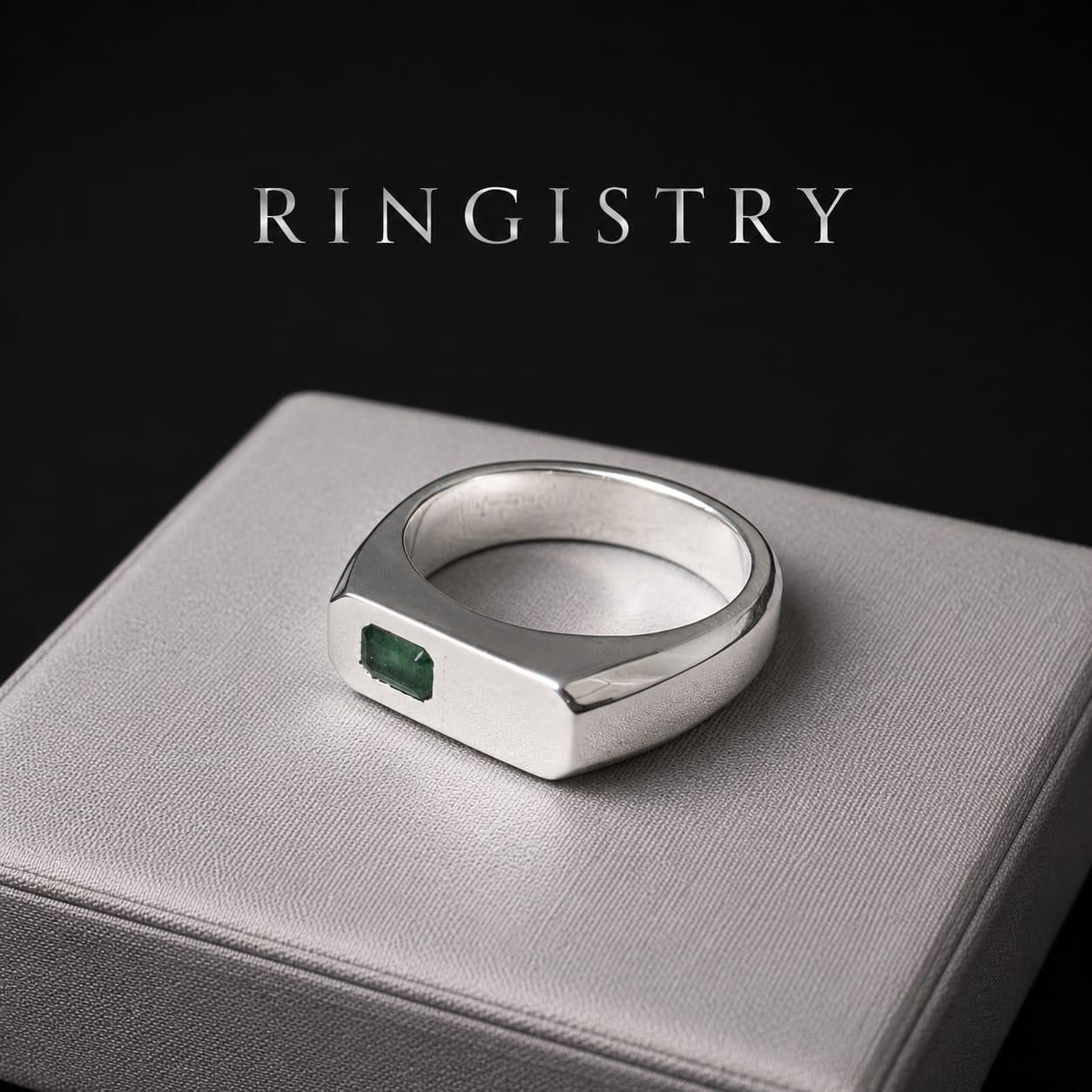 Natural Green Emerald Signet Ring | Handcrafted 925 Sterling Silver Designer Ring