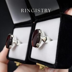 Men's Dark Brown Yemeni Agate Signet Ring, Vintage Islamic Silver Statement Band
