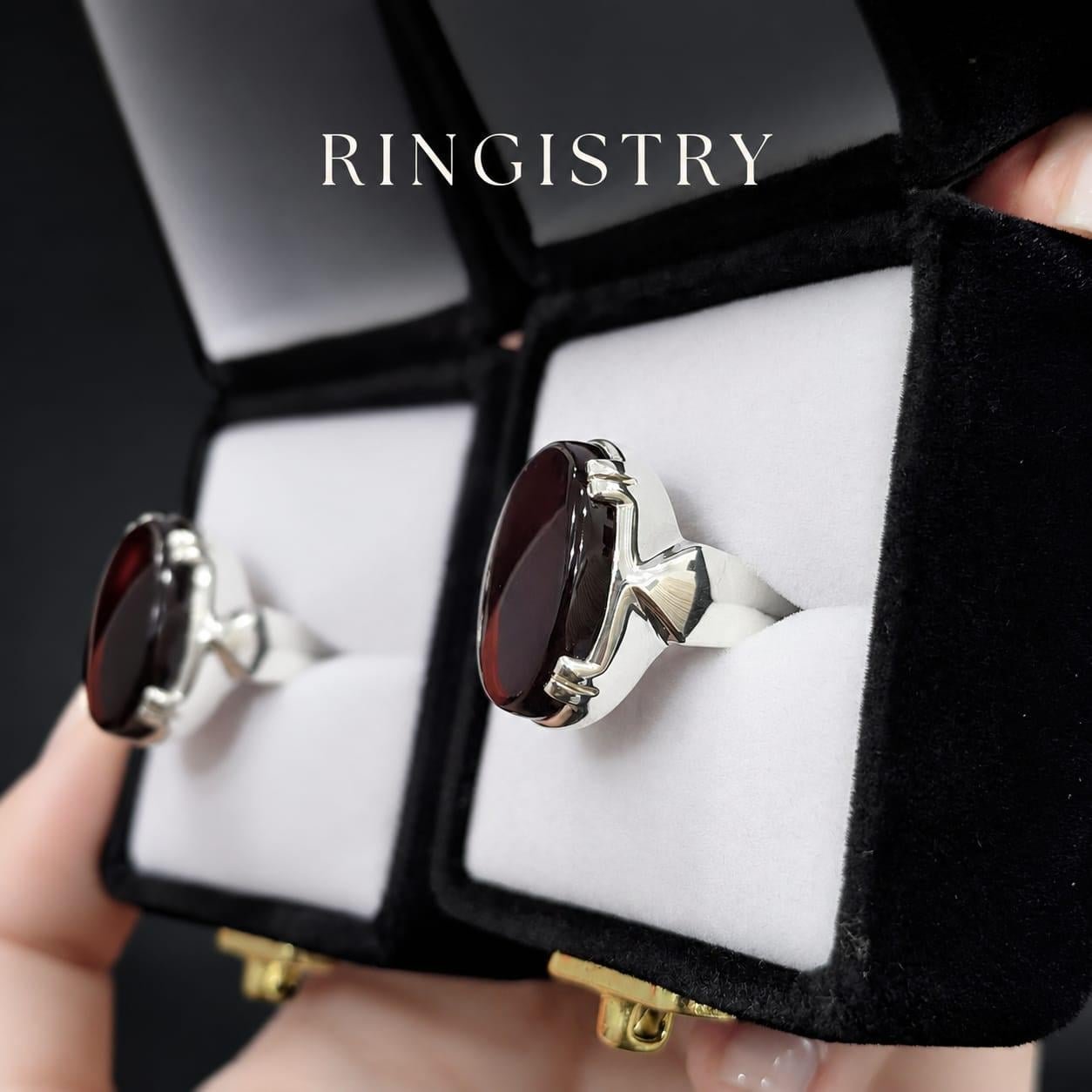 Men's Dark Brown Yemeni Agate Signet Ring, Vintage Islamic Silver Statement Band