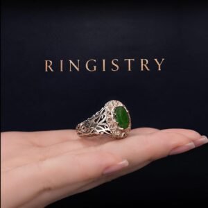 Men's Oval Emerald Ring, Bezel Set Sterling Silver Statement, Vintage Green Stone