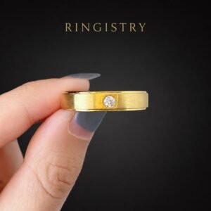 18K 21K Gold Moissanite Wedding Band, Minimalist Unisex Brushed Ring