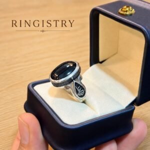Mens Black Aqeeq Ring, Handmade Silver Ring, Yemeni Agate Ring for Men, Islamic Aqeeq Ring, Black Onyx Statement Ring, Gift for Him
