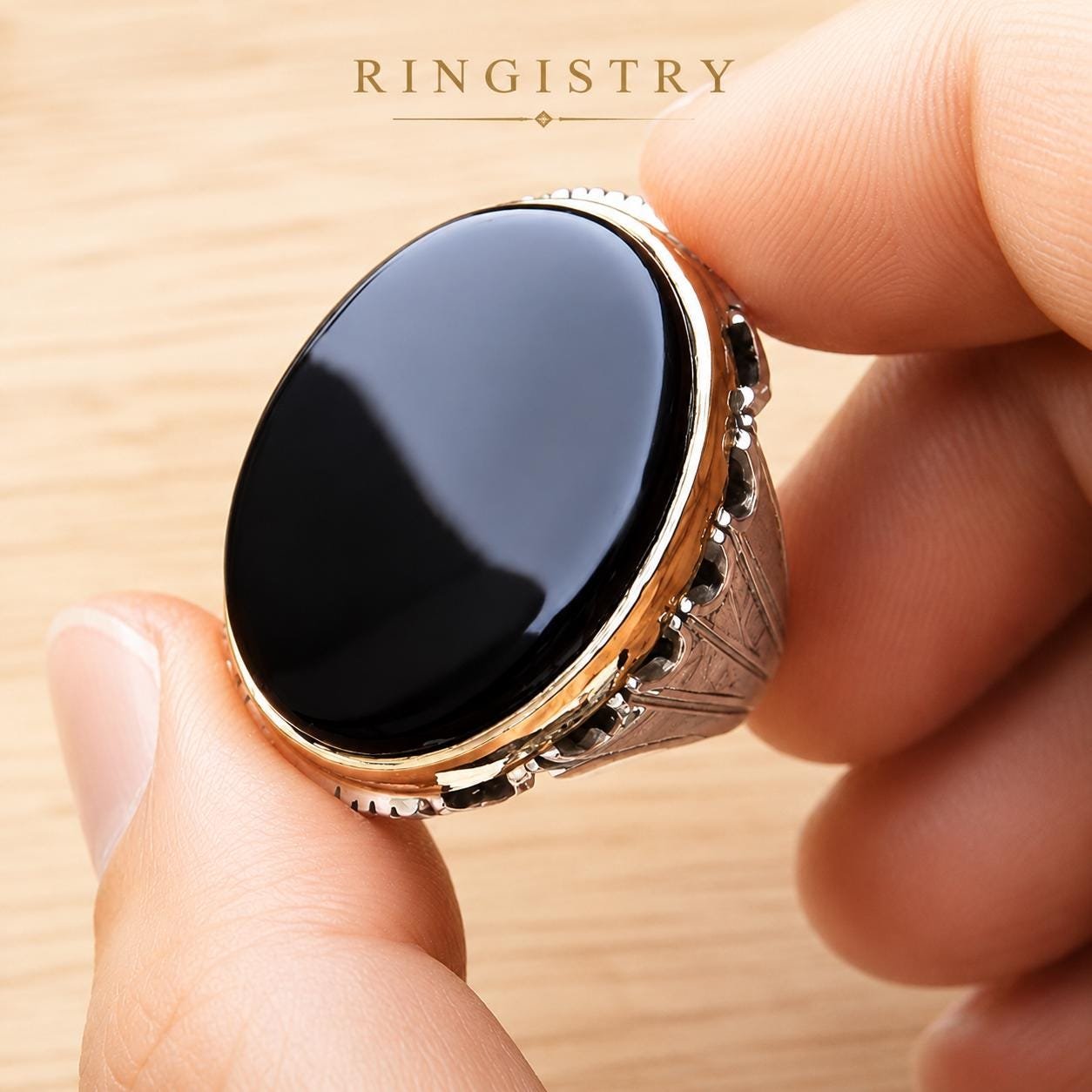 Black Aqeeq Agate Silver Statement Ring for Men Oval Stone Islamic Gift
