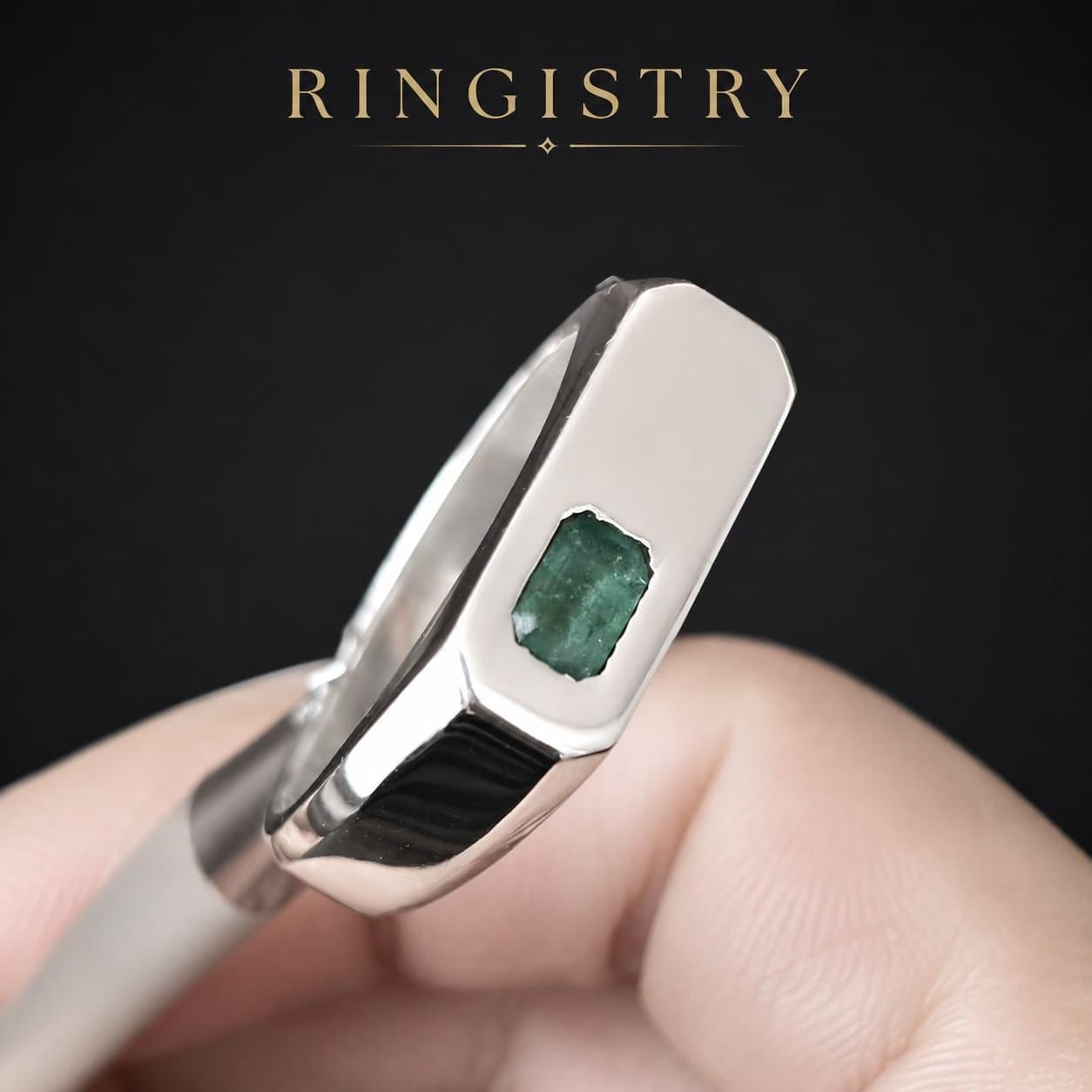 Natural Green Emerald Signet Ring | Handcrafted 925 Sterling Silver Designer Ring - Image 2