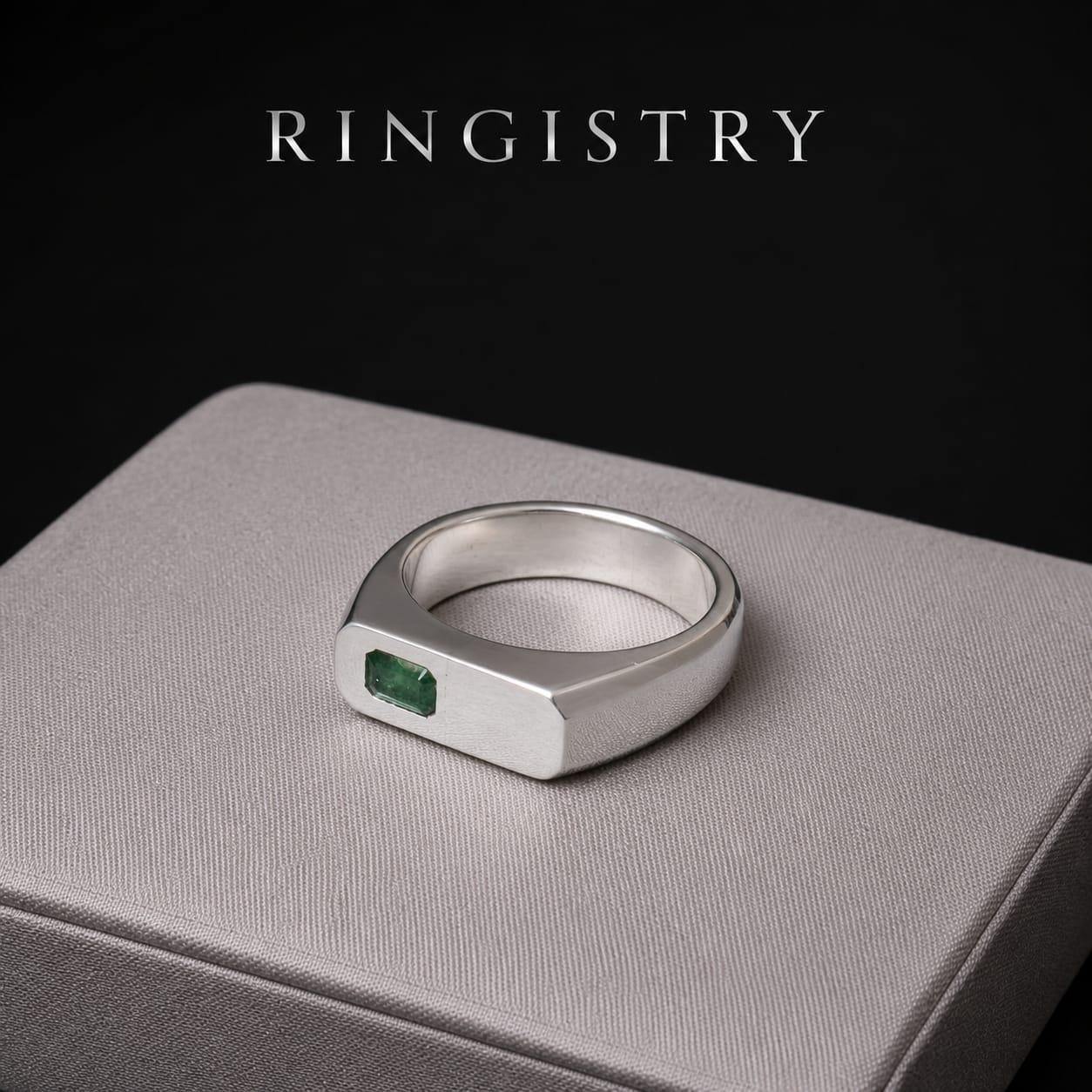 Natural Green Emerald Signet Ring | Handcrafted 925 Sterling Silver Designer Ring - Image 4