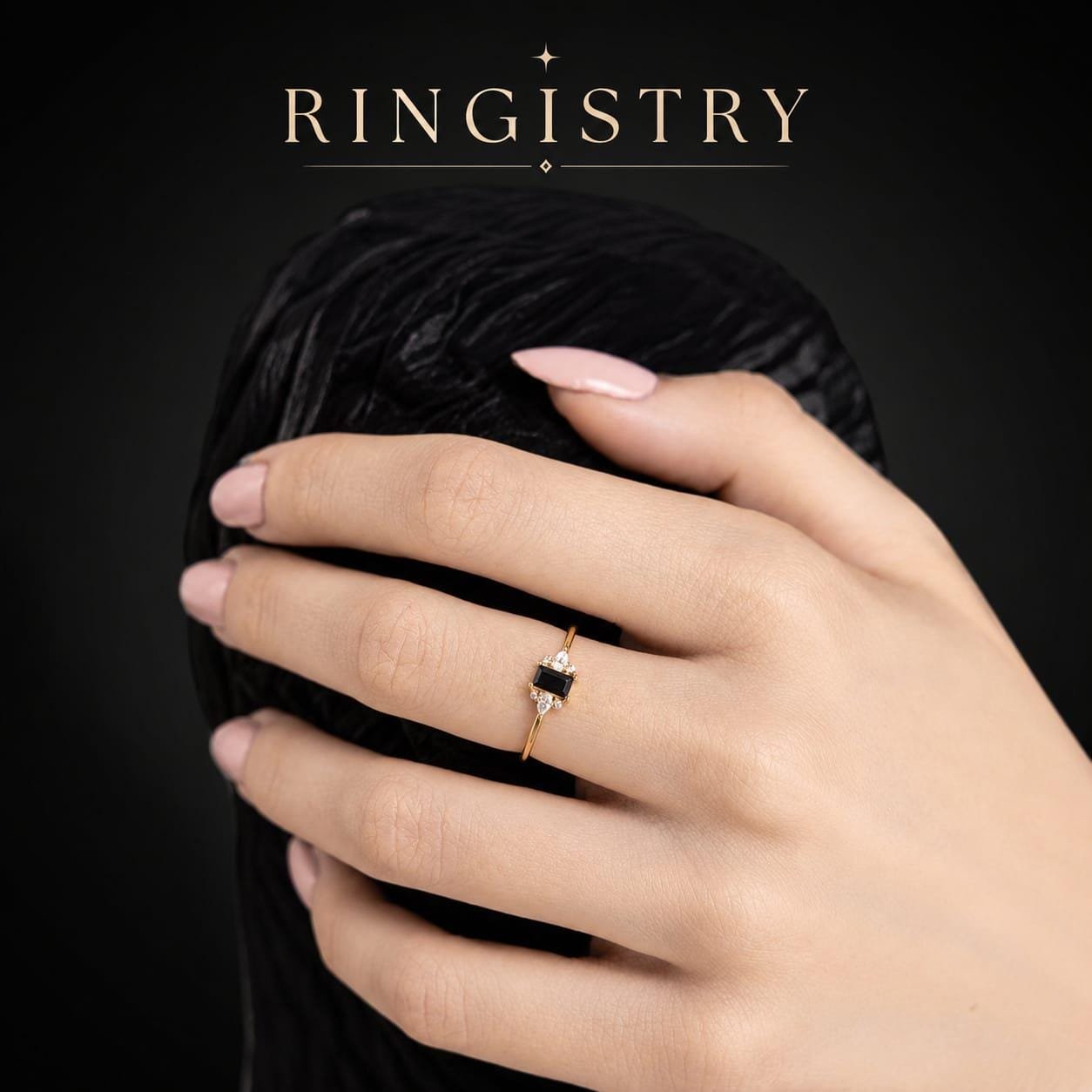 Black Agate Baguette Ring, 18K & 21K Gold Art Deco Jewelry - Image 4