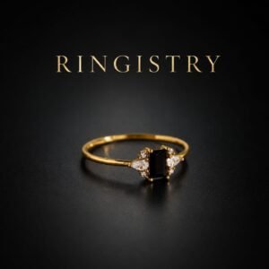Black Agate Baguette Ring, 18K & 21K Gold Art Deco Jewelry