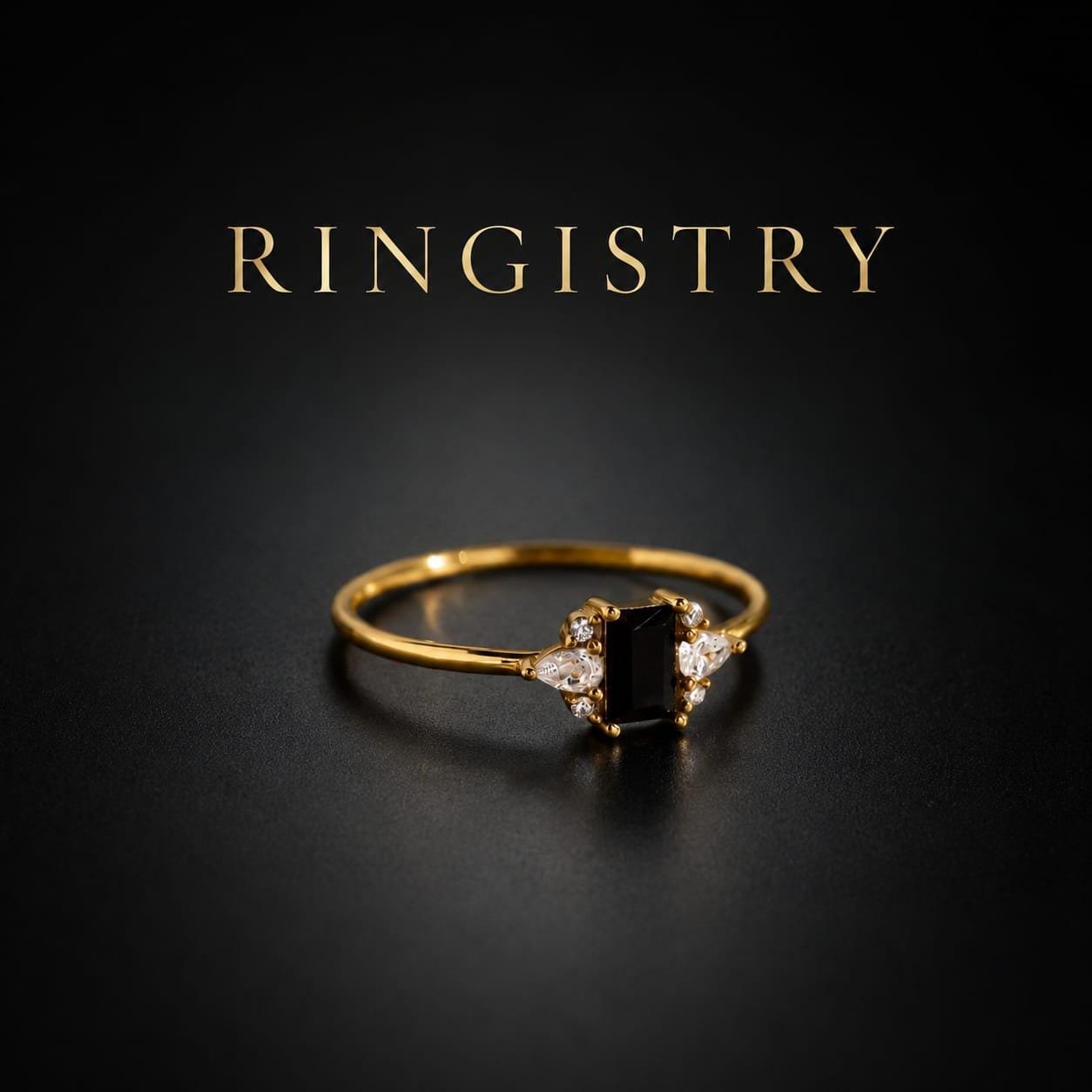Black Agate Baguette Ring, 18K & 21K Gold Art Deco Jewelry