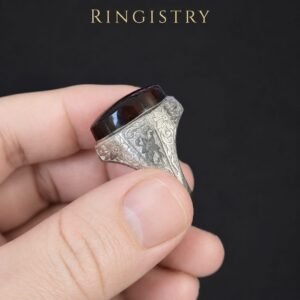 Handcrafted Yemeni Aqeeq Ring for Men | Natural Black Agate 925 Sterling Silver Ring | Islamic Shia Aqeeq Jewelry Gift