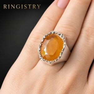 Men's Natural Yellow Sapphire Crown Ring | Handmade Sterling Silver Pukhraj (Unheated Untreated)