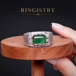 Oval Emerald Men's Ring, Bezel Set Sterling Silver, Vintage Green Stone Jewelry