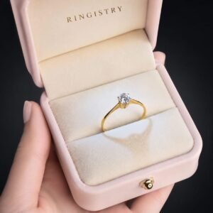 18K 21K Gold Moissanite Solitaire Ring, Minimalist Engagement Promise Ring