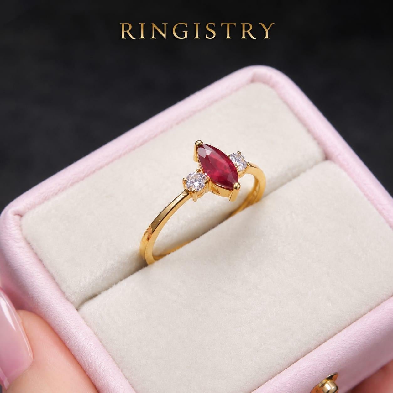 18K 21K Gold Marquise Ruby Ring, July Birthstone, Minimalist Engagement Ring - Image 4
