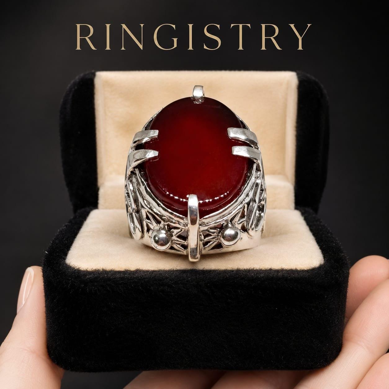 Handmade Sterling Silver Brown Red Agate Nigel Ring, Devil Design, Devil Wears Prada Movie Style Statement Piece - Image 4