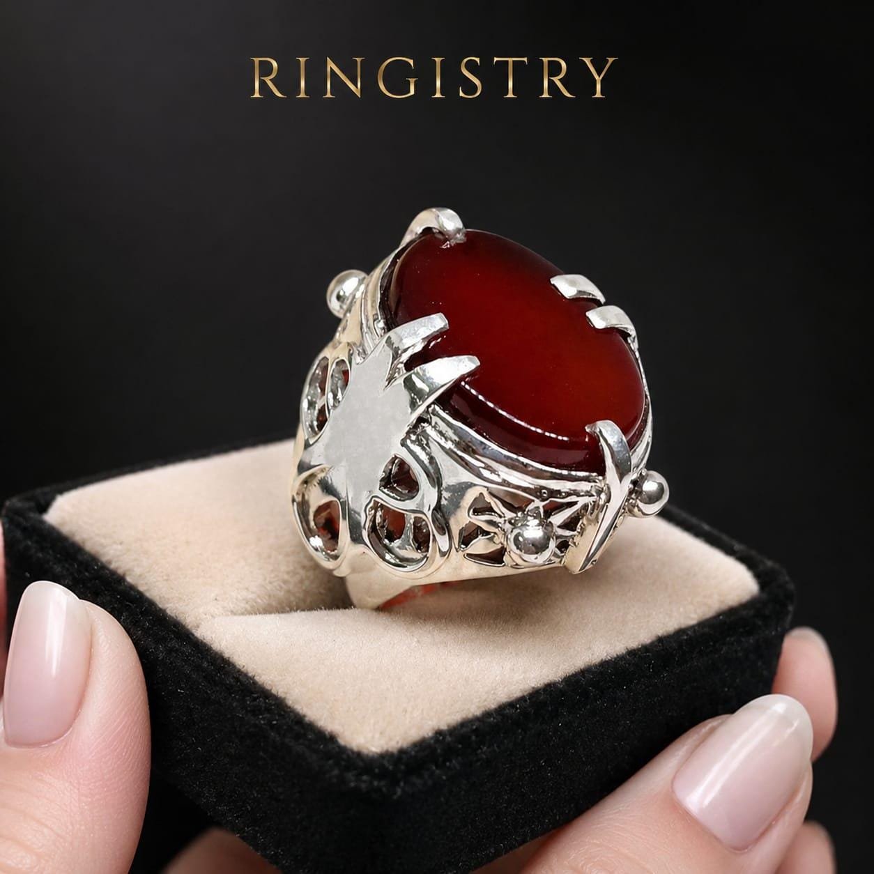 Handmade Sterling Silver Brown Red Agate Nigel Ring, Devil Design, Devil Wears Prada Movie Style Statement Piece - Image 5