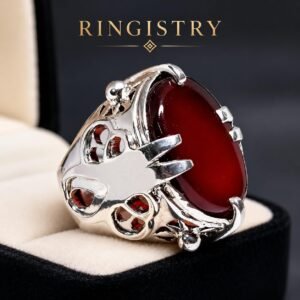 Handmade Sterling Silver Brown Red Agate Nigel Ring, Devil Design, Devil Wears Prada Movie Style Statement Piece