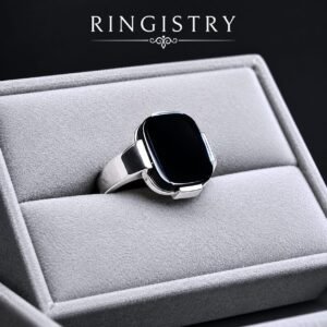 Handmade Black Agate Ring, Sterling Silver Yemeni Style Men's Band