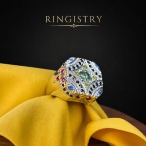 Men’s Green Moissanite Ring, 925 Sterling Silver Vintage Peridot Sapphire Ring, Father’s Day Gift for Him