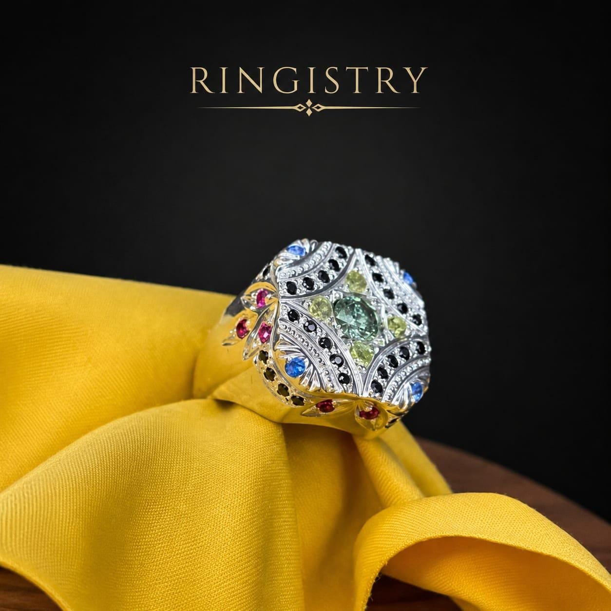 Men’s Green Moissanite Ring, 925 Sterling Silver Vintage Peridot Sapphire Ring, Father’s Day Gift for Him