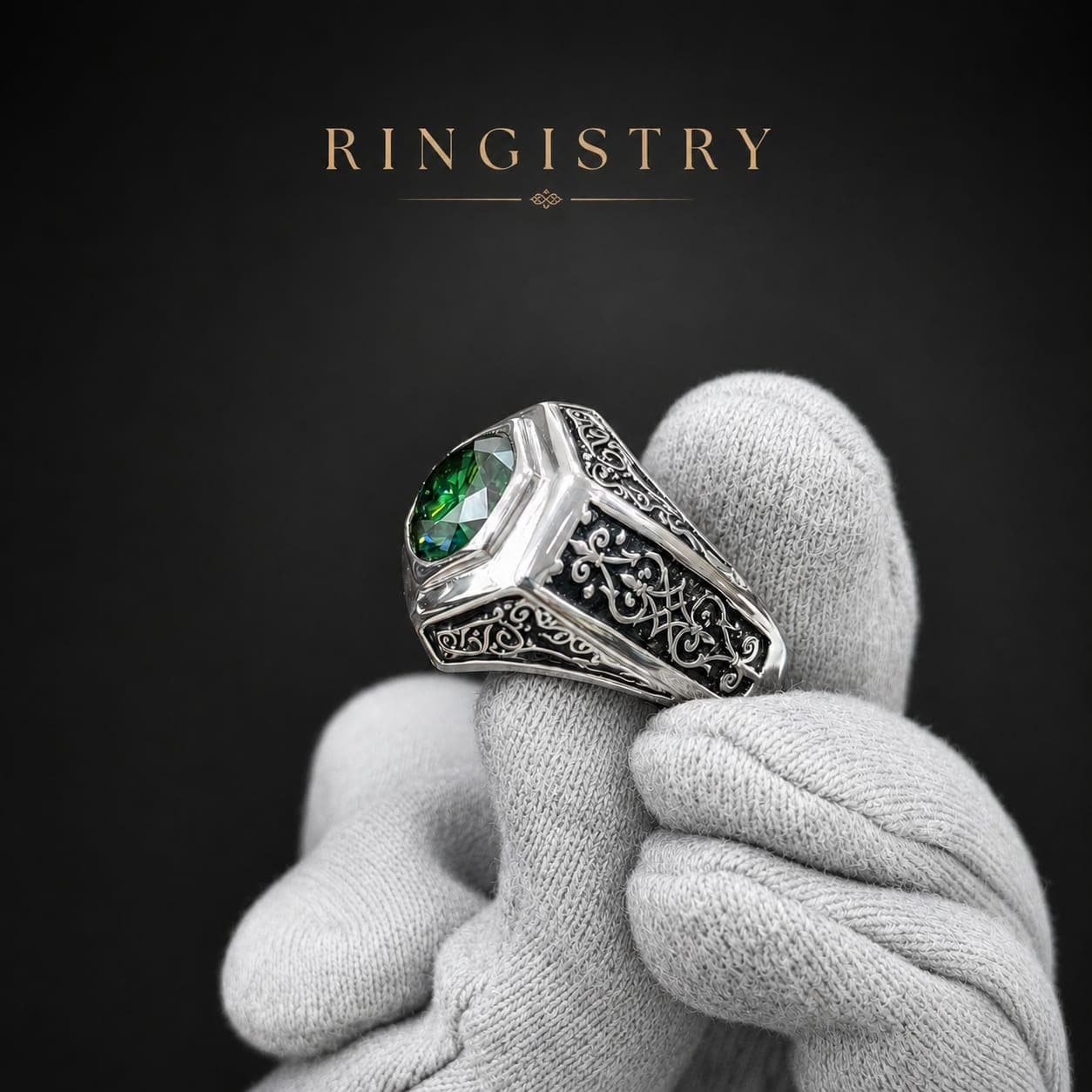 Men’s Sterling Silver Green Moissanite Ring, Vintage Engagement Ring, Father’s Day Gift for Him - Image 5