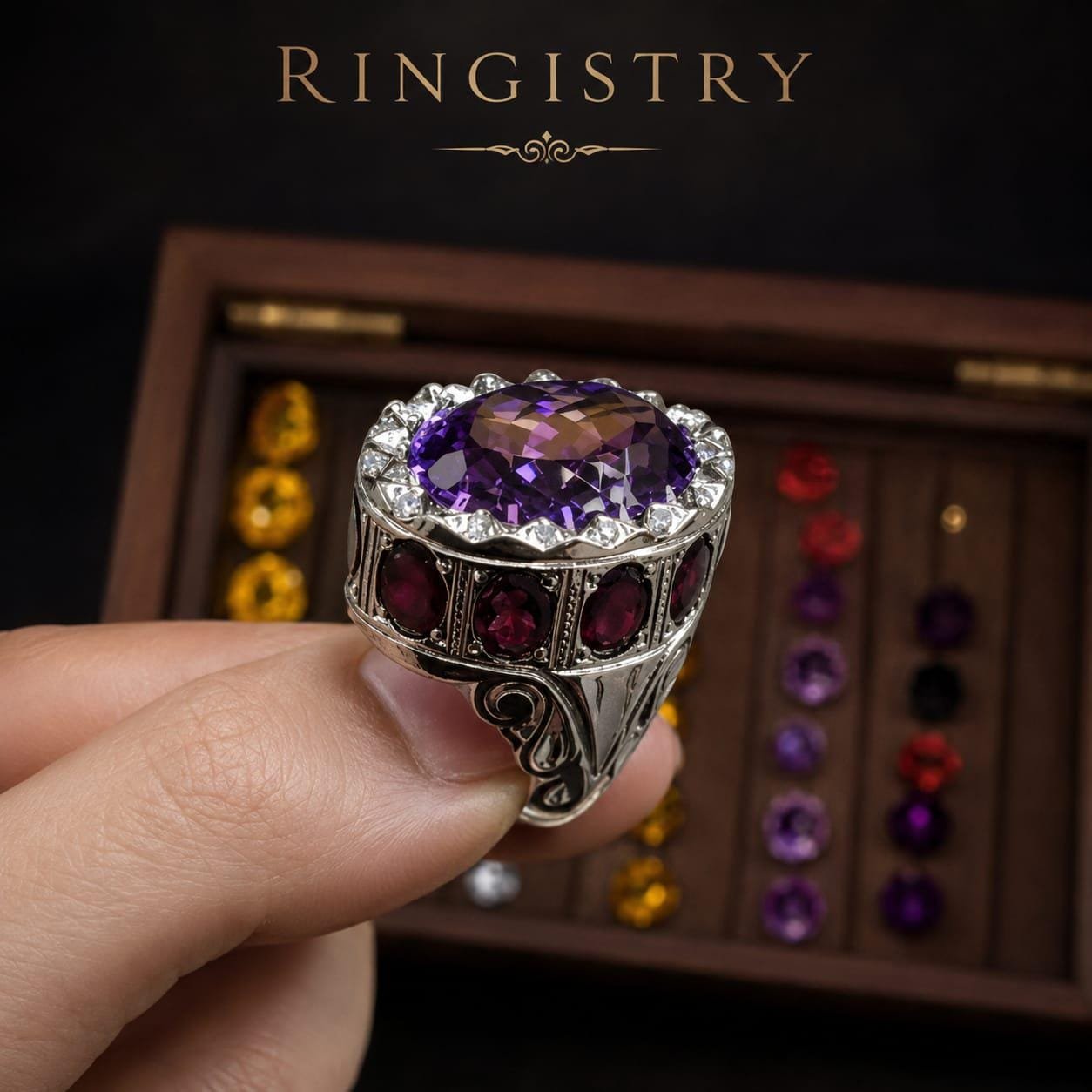 Men’s Amethyst Garnet Ring, Handmade 925 Sterling Silver Statement Ring, Purple Gemstone Ring, Father’s Day Gift for Him - Image 6