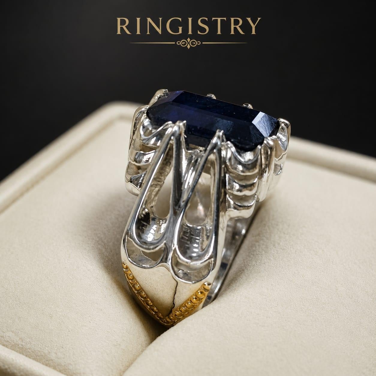 Handmade Turkish Blue Sapphire Silver Ring, Men's Statement Signet Jewelry - Image 3