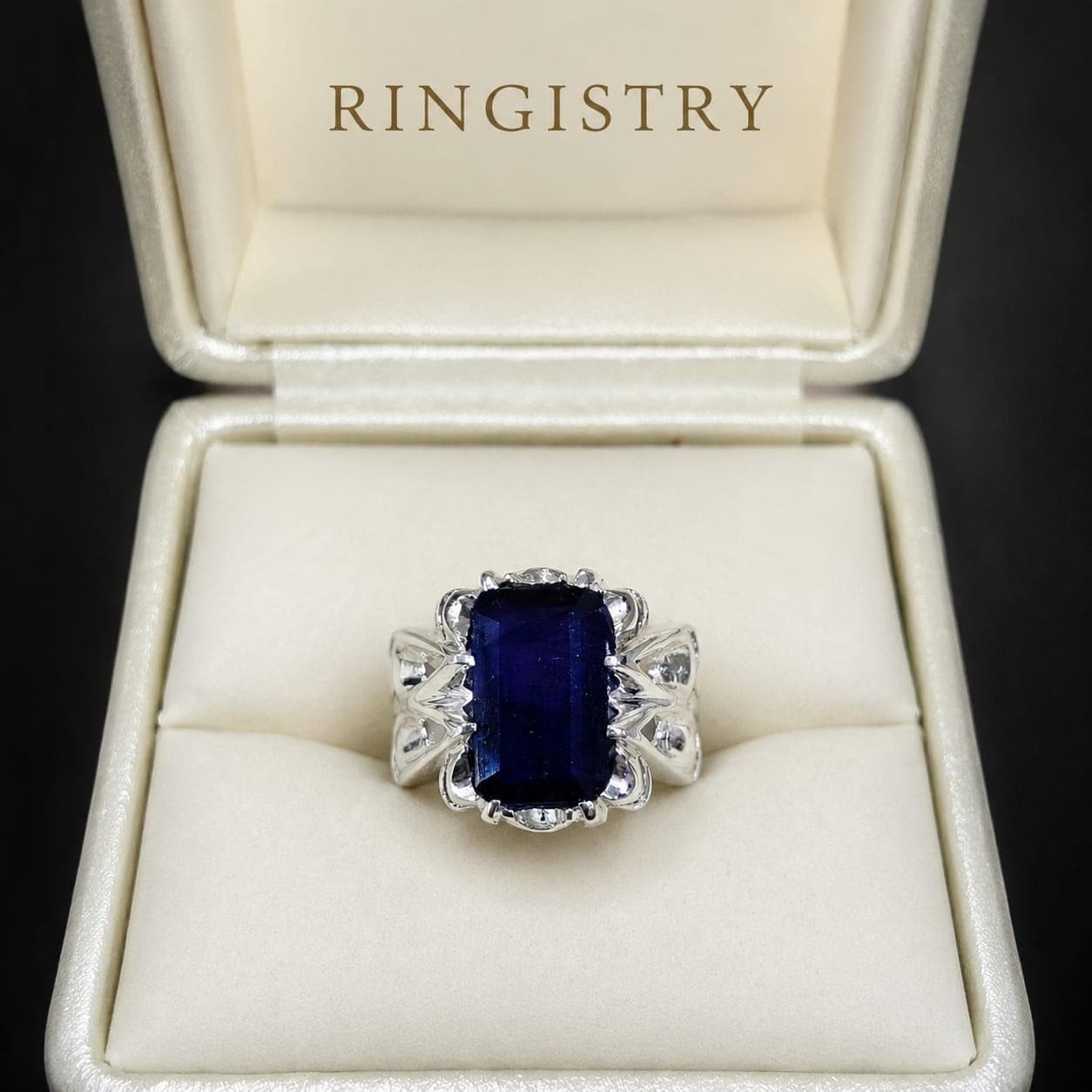 Handmade Turkish Blue Sapphire Silver Ring, Men's Statement Signet Jewelry - Image 6