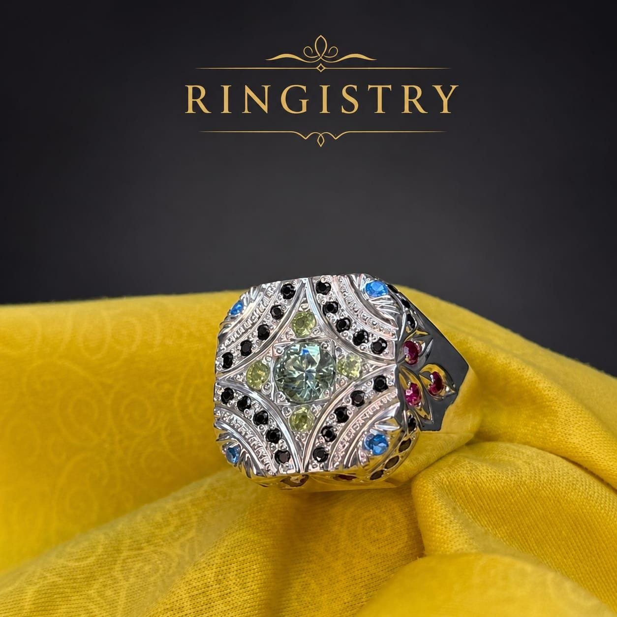 Men’s Green Moissanite Ring, 925 Sterling Silver Vintage Peridot Sapphire Ring, Father’s Day Gift for Him - Image 2
