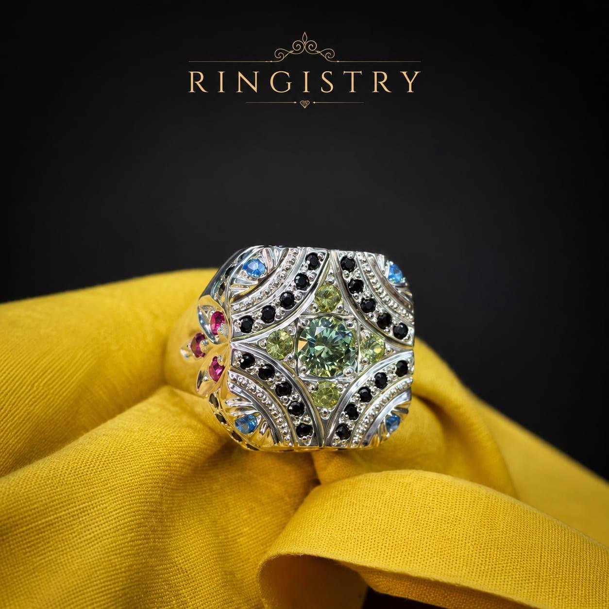 Men’s Green Moissanite Ring, 925 Sterling Silver Vintage Peridot Sapphire Ring, Father’s Day Gift for Him - Image 3