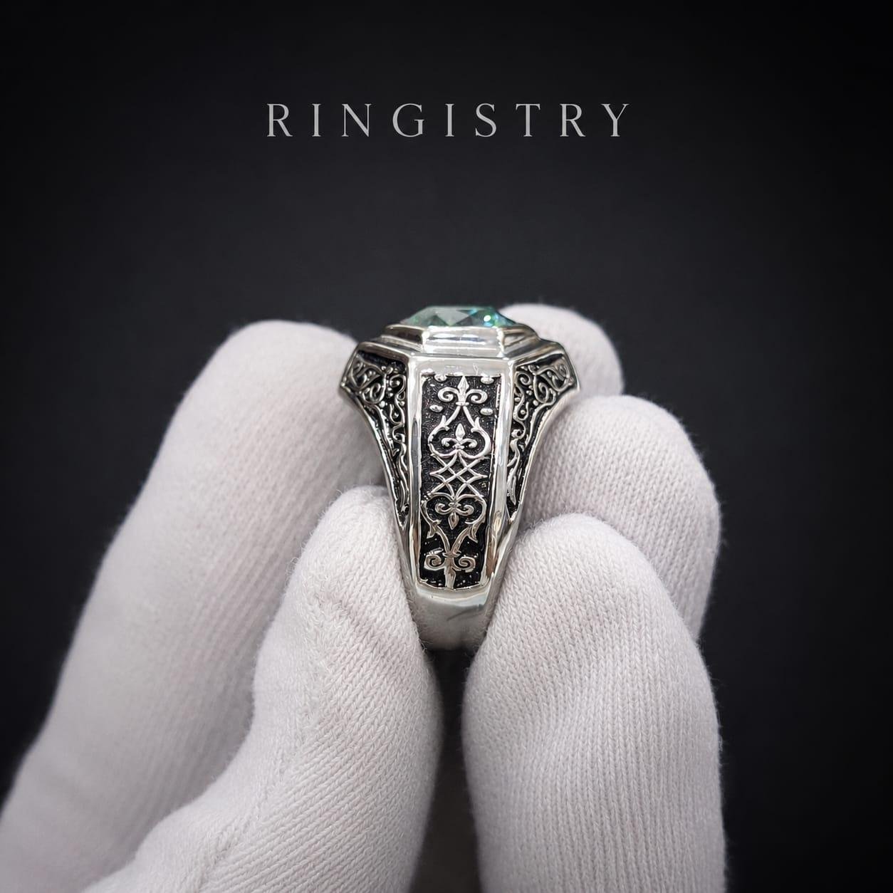 Men’s Sterling Silver Green Moissanite Ring, Vintage Engagement Ring, Father’s Day Gift for Him - Image 7