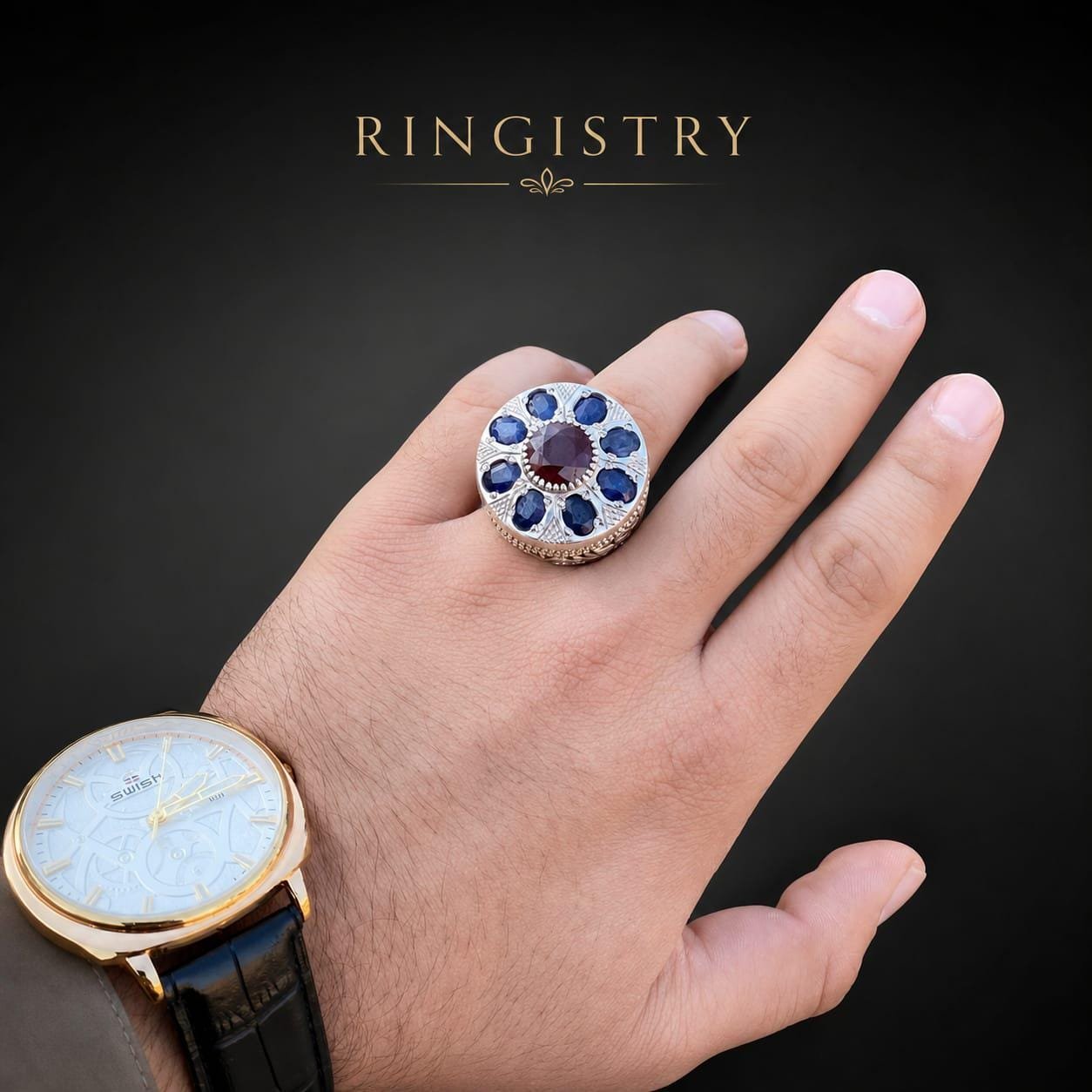 Natural Blue Sapphire Ruby Ring, Handmade 925 Sterling Silver Men's Gemstone Statement Ring - Image 5