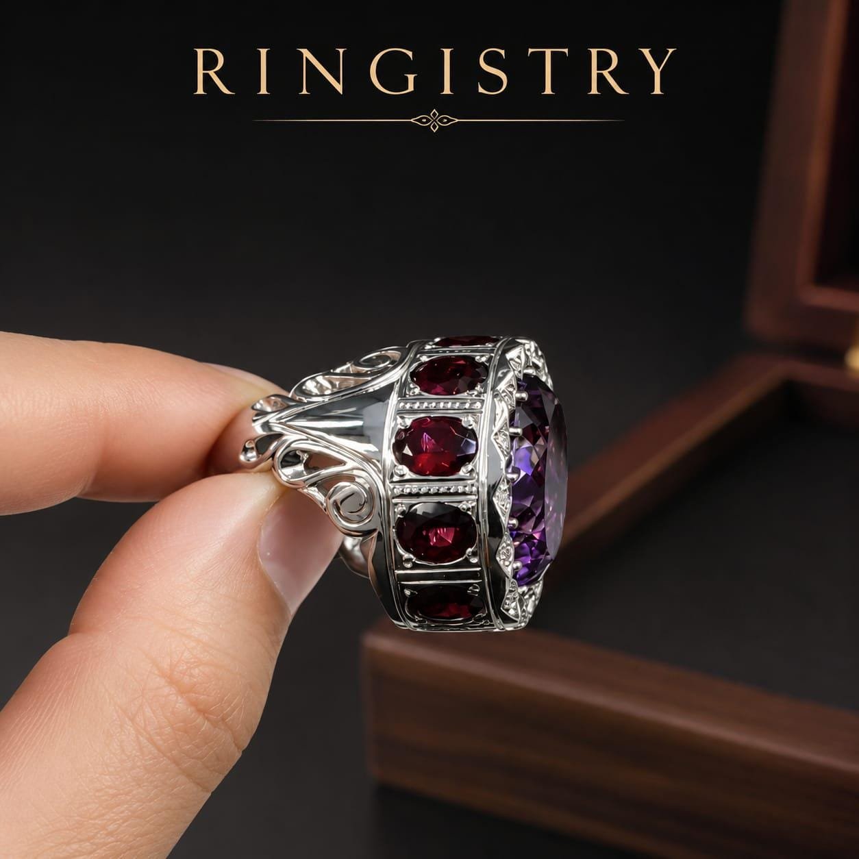 Men’s Amethyst Garnet Ring, Handmade 925 Sterling Silver Statement Ring, Purple Gemstone Ring, Father’s Day Gift for Him - Image 2