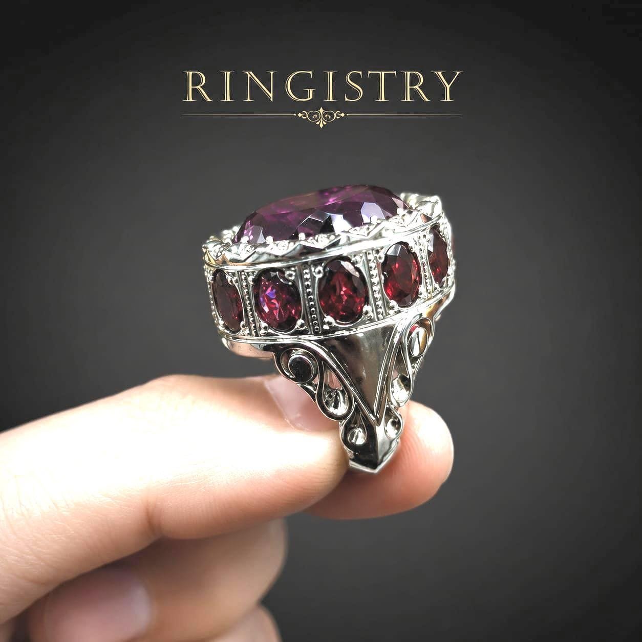 Men’s Amethyst Garnet Ring, Handmade 925 Sterling Silver Statement Ring, Purple Gemstone Ring, Father’s Day Gift for Him - Image 3