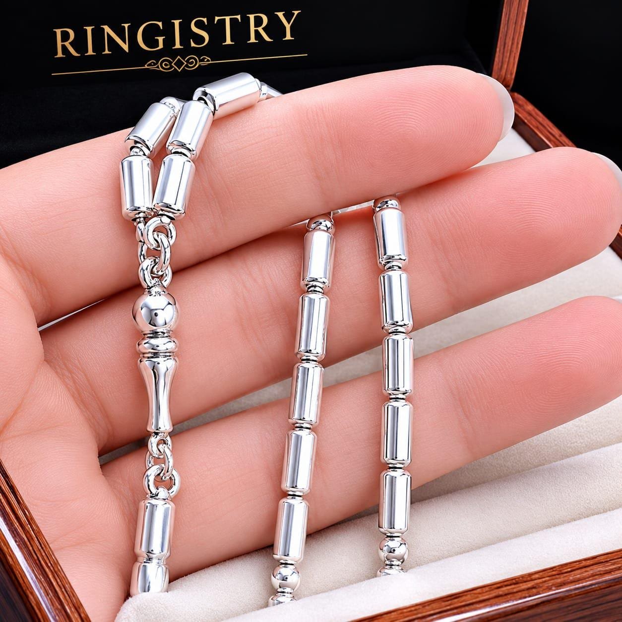 925 Sterling Silver Tasbeeh, 33 Bead Muslim Prayer Beads, Handmade Misbaha Tassel - Image 2