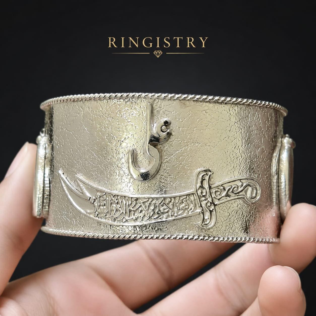 925 Sterling Silver Zulfiqar Sword Cuff Bracelet, Imam Ali Calligraphy Bangle